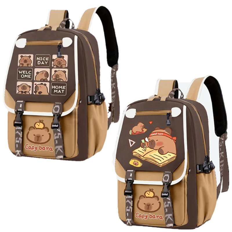 School Backpack Teen - Kawaii Capybara стильный детский рюкзак цвета